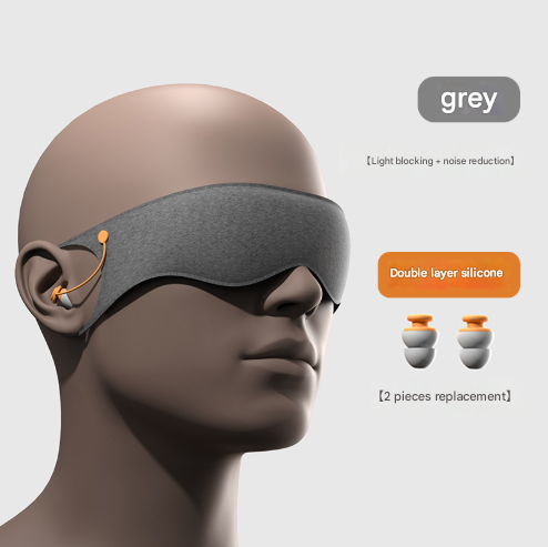 Grey 2-in-1 Blackout Sleep Mask with Integrated Noise Reducing Earplugs for Undisturbed Rest Tristar Online
