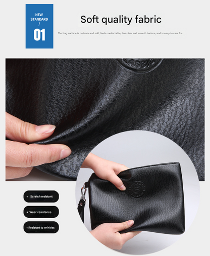 Black Classic Men's PU Leather Clutch Bag - Slim Business Wristlet & Travel Pouch Tristar Online