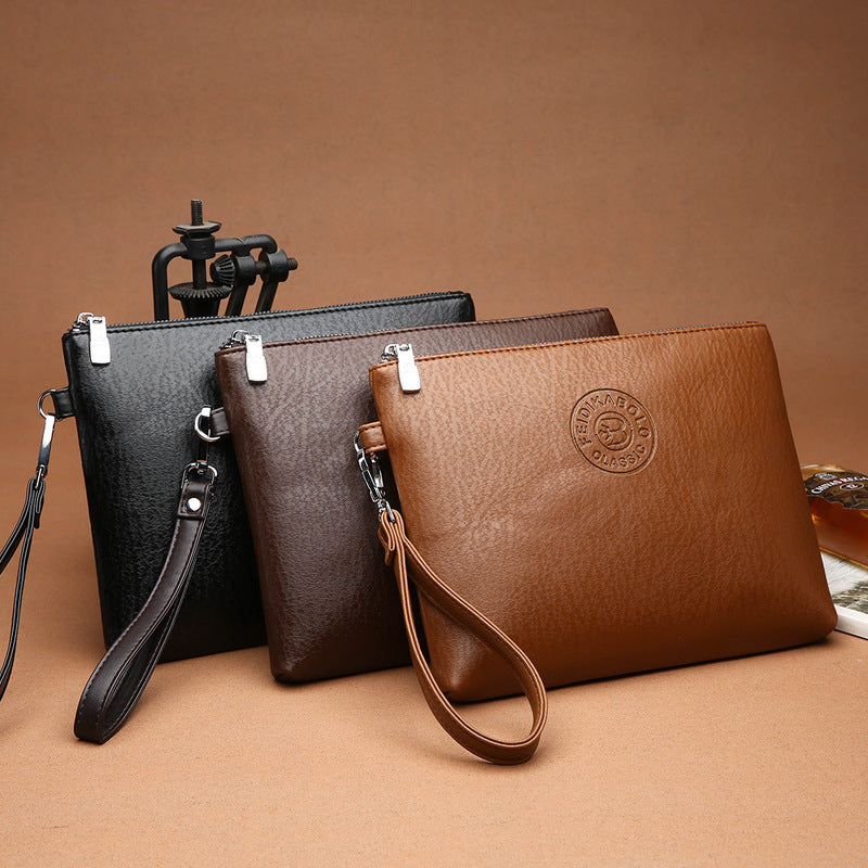 Brown Classic Men's PU Leather Clutch Bag - Slim Business Wristlet & Travel Pouch Tristar Online