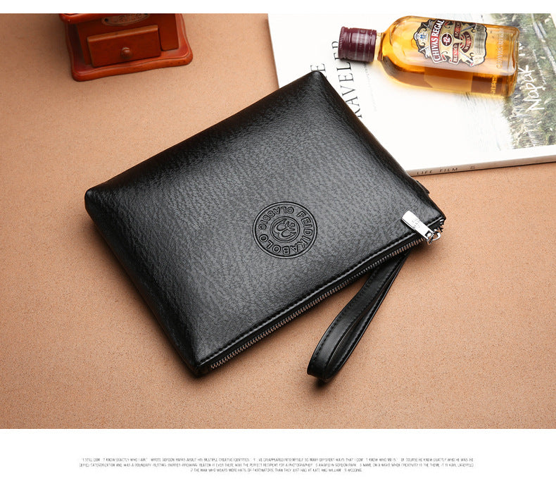 Brown Classic Men's PU Leather Clutch Bag - Slim Business Wristlet & Travel Pouch Tristar Online