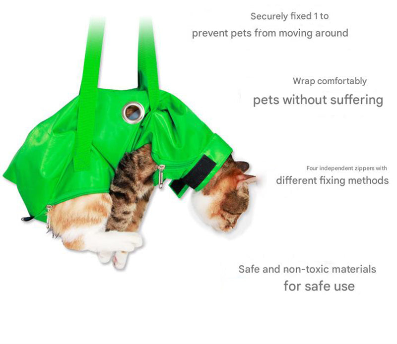 Size M Green Multi-Functional Cat Grooming Bag - Anti-Scratch Restraint Pouch for Nail Trimming and Vet Visits Tristar Online