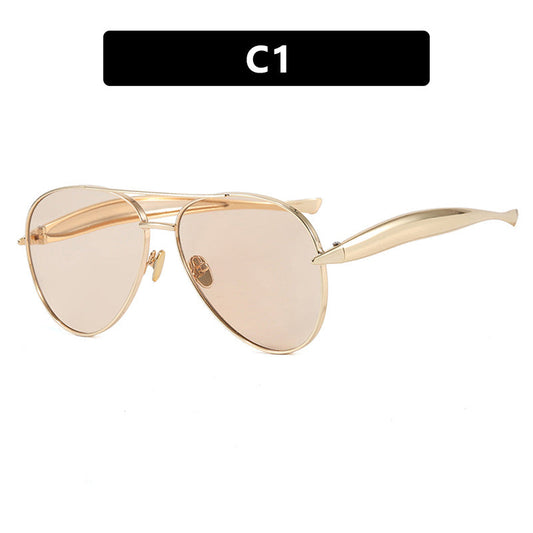 Style C1 Gold Frame Champagne Lenses Chic Oversized Aviator Sunglasses - Retro Metal Frame with UV400 Protection for Women Tristar Online
