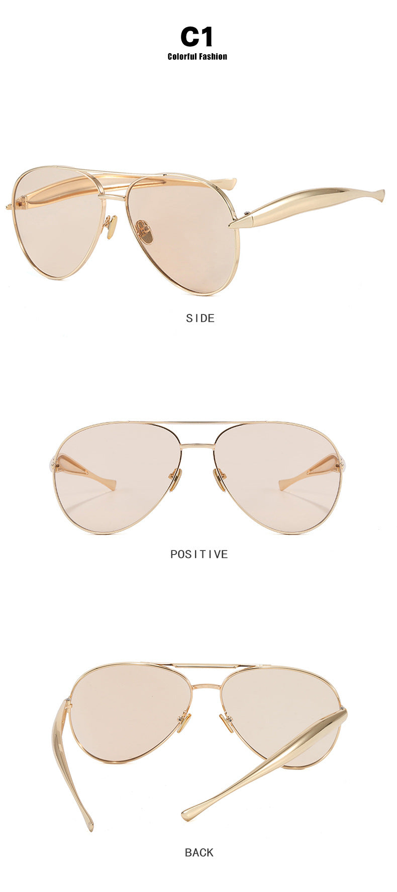 Style C1 Gold Frame Champagne Lenses Chic Oversized Aviator Sunglasses - Retro Metal Frame with UV400 Protection for Women Tristar Online