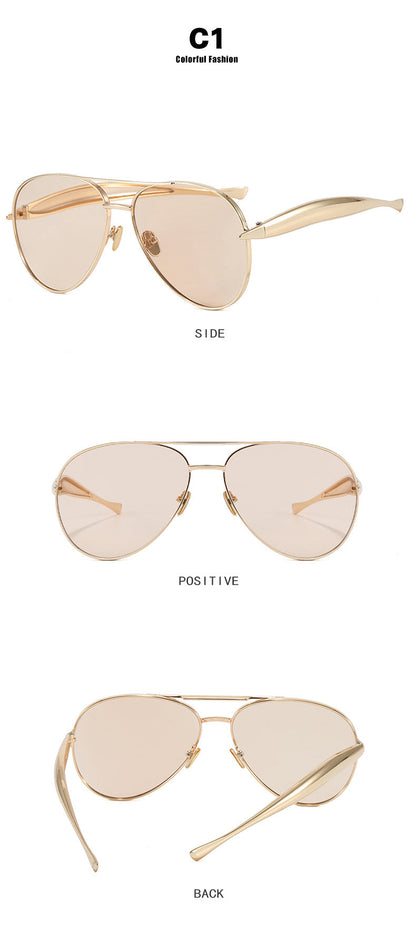 Style C1 Gold Frame Champagne Lenses Chic Oversized Aviator Sunglasses - Retro Metal Frame with UV400 Protection for Women Tristar Online