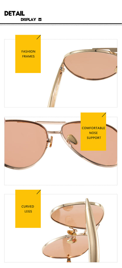 Style C1 Gold Frame Champagne Lenses Chic Oversized Aviator Sunglasses - Retro Metal Frame with UV400 Protection for Women Tristar Online