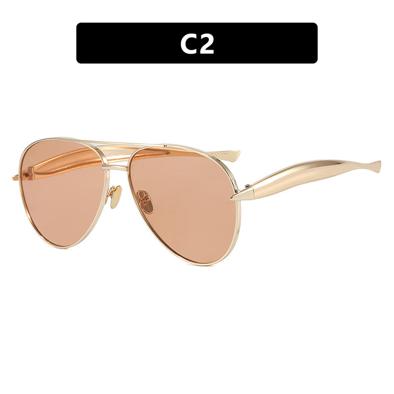 Style C2 Gold Frame Orange Lenses Chic Oversized Aviator Sunglasses - Retro Metal Frame with UV400 Protection for Women Tristar Online