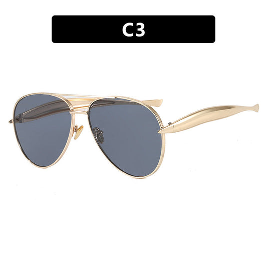Style C3 Gold Frame Grey Lenses Chic Oversized Aviator Sunglasses - Retro Metal Frame with UV400 Protection for Women Tristar Online