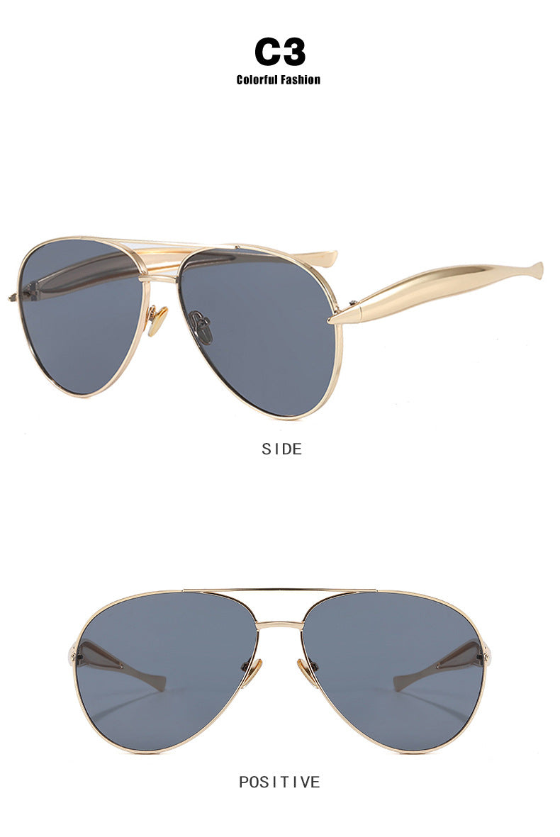 Style C3 Gold Frame Grey Lenses Chic Oversized Aviator Sunglasses - Retro Metal Frame with UV400 Protection for Women Tristar Online