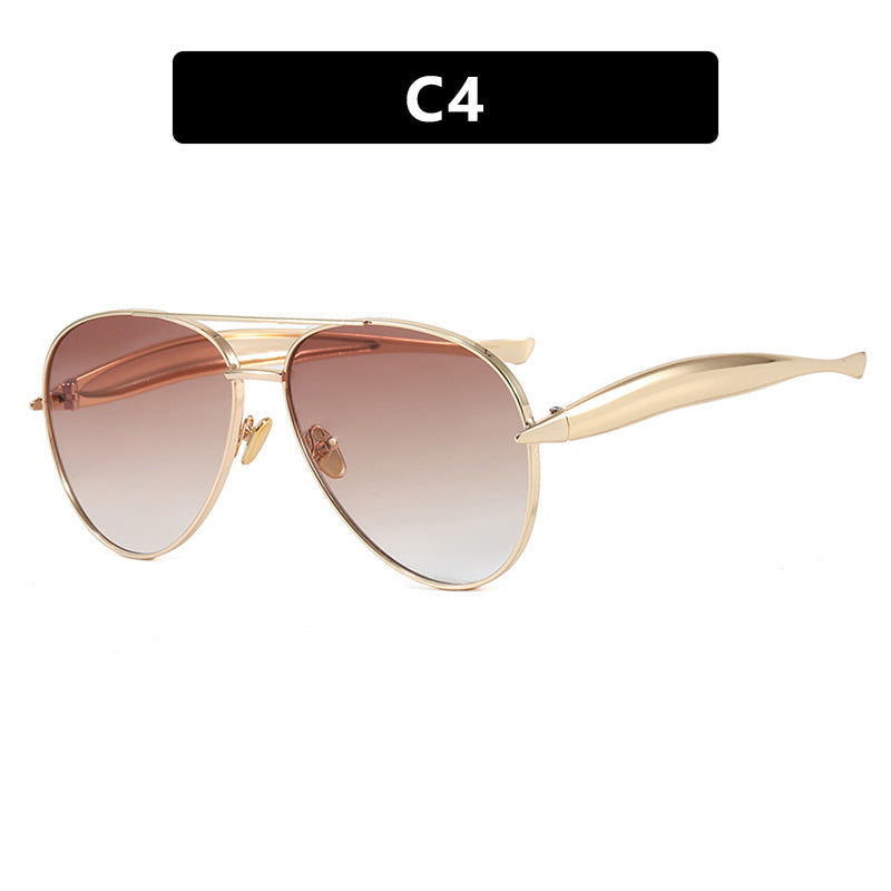 Style C4 Gold Frame Brown Lenses Chic Oversized Aviator Sunglasses - Retro Metal Frame with UV400 Protection for Women Tristar Online