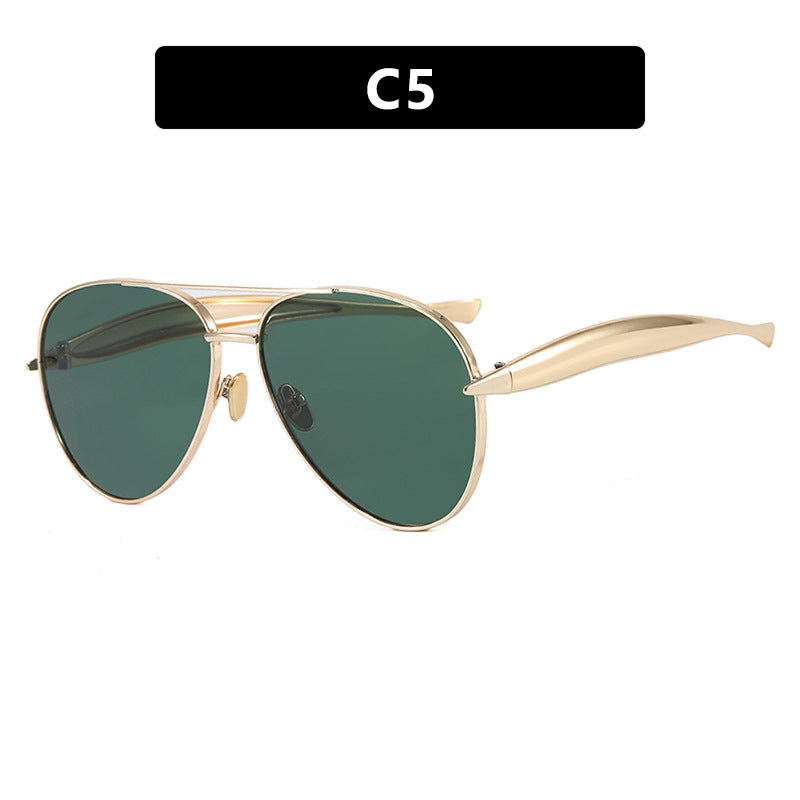 Style C5 Gold Frame Green Lenses Chic Oversized Aviator Sunglasses - Retro Metal Frame with UV400 Protection for Women Tristar Online