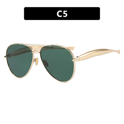 Style C5 Gold Frame Green Lenses Chic Oversized Aviator Sunglasses - Retro Metal Frame with UV400 Protection for Women Tristar Online