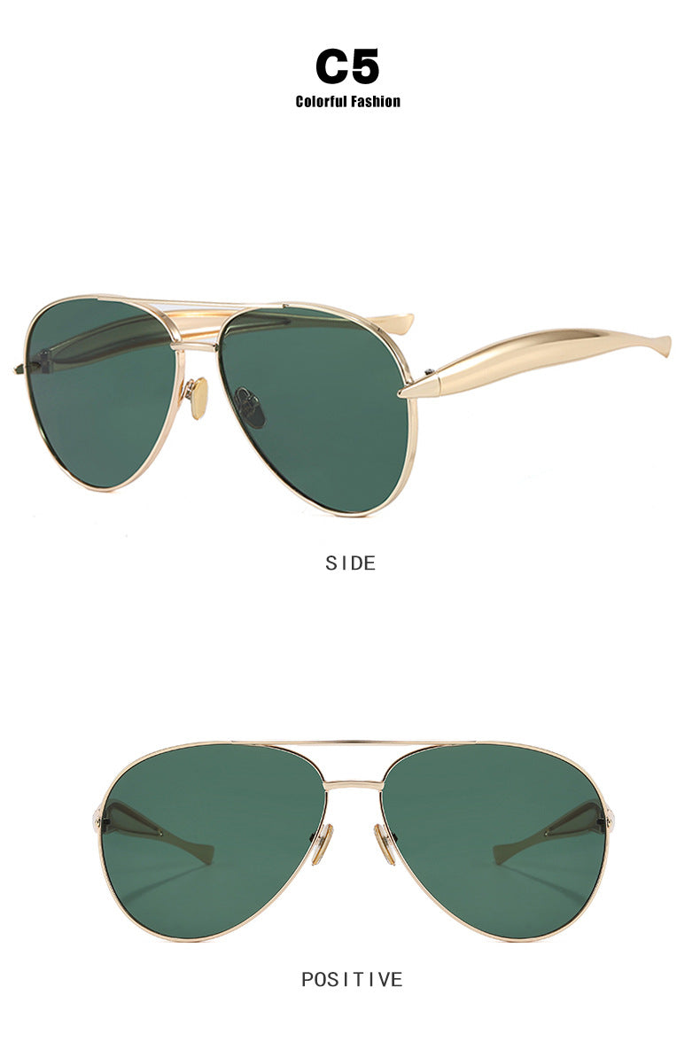 Style C5 Gold Frame Green Lenses Chic Oversized Aviator Sunglasses - Retro Metal Frame with UV400 Protection for Women Tristar Online