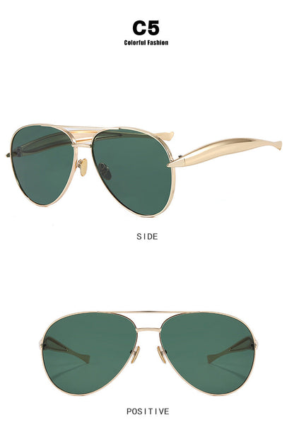 Style C5 Gold Frame Green Lenses Chic Oversized Aviator Sunglasses - Retro Metal Frame with UV400 Protection for Women Tristar Online