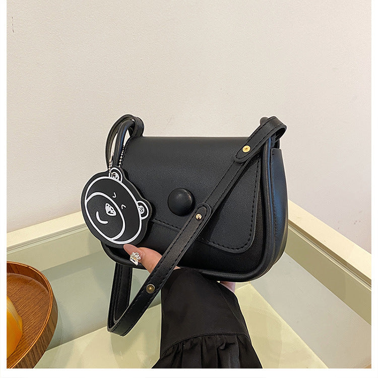 Black Chic PU Leather Crossbody Bag with Cute Bear Charm - Adjustable Strap Shoulder Purse Tristar Online