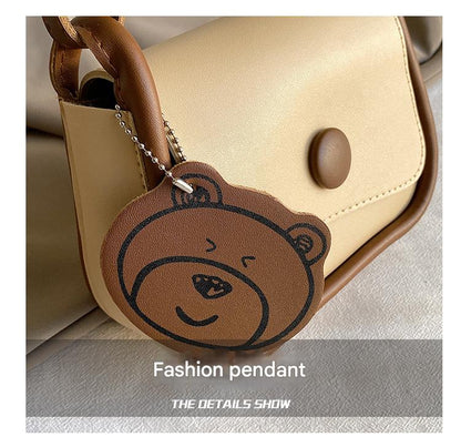 Black Chic PU Leather Crossbody Bag with Cute Bear Charm - Adjustable Strap Shoulder Purse Tristar Online