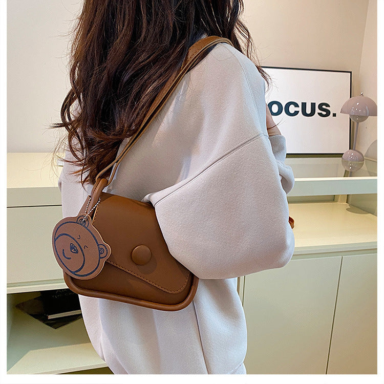 Brown Chic PU Leather Crossbody Bag with Cute Bear Charm - Adjustable Strap Shoulder Purse Tristar Online