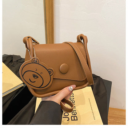Brown Chic PU Leather Crossbody Bag with Cute Bear Charm - Adjustable Strap Shoulder Purse Tristar Online