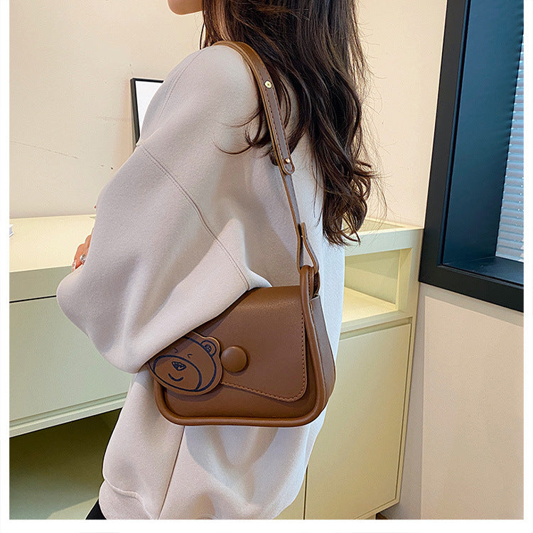 Brown Chic PU Leather Crossbody Bag with Cute Bear Charm - Adjustable Strap Shoulder Purse Tristar Online