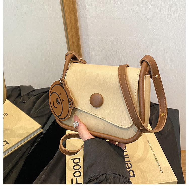 Khaki and Brown Chic PU Leather Crossbody Bag with Cute Bear Charm - Adjustable Strap Shoulder Purse Tristar Online