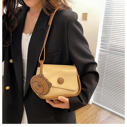 Khaki and Brown Chic PU Leather Crossbody Bag with Cute Bear Charm - Adjustable Strap Shoulder Purse Tristar Online