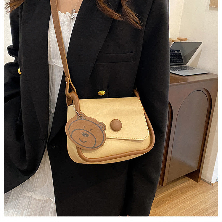 Khaki and Brown Chic PU Leather Crossbody Bag with Cute Bear Charm - Adjustable Strap Shoulder Purse Tristar Online