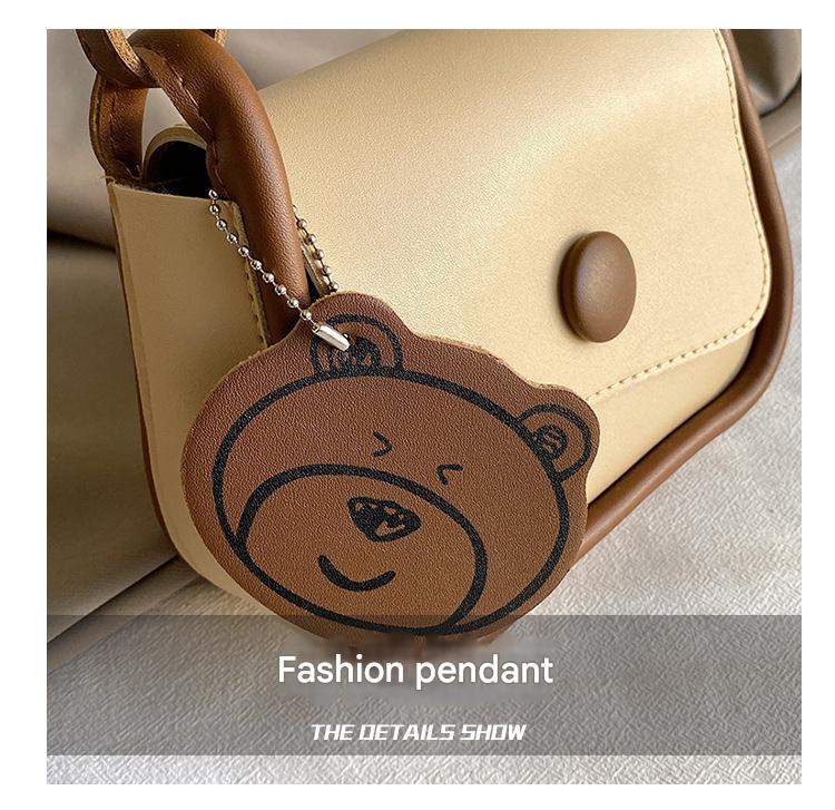 Khaki and Brown Chic PU Leather Crossbody Bag with Cute Bear Charm - Adjustable Strap Shoulder Purse Tristar Online