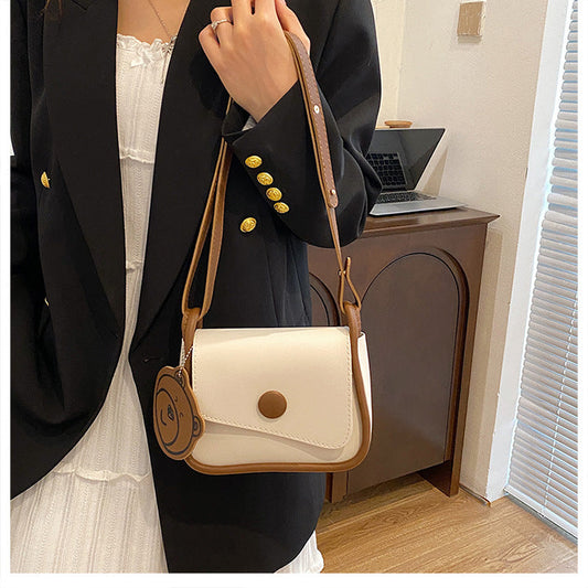 White and Brown Chic PU Leather Crossbody Bag with Cute Bear Charm - Adjustable Strap Shoulder Purse Tristar Online