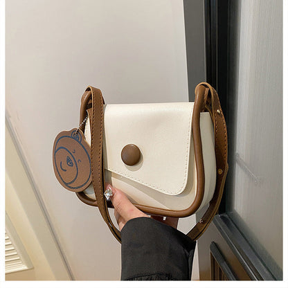 White and Brown Chic PU Leather Crossbody Bag with Cute Bear Charm - Adjustable Strap Shoulder Purse Tristar Online