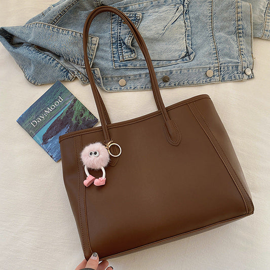 Brown Chic Large Capacity Tote Bag - PU Leather Commuter Shoulder Handbag for Women Tristar Online
