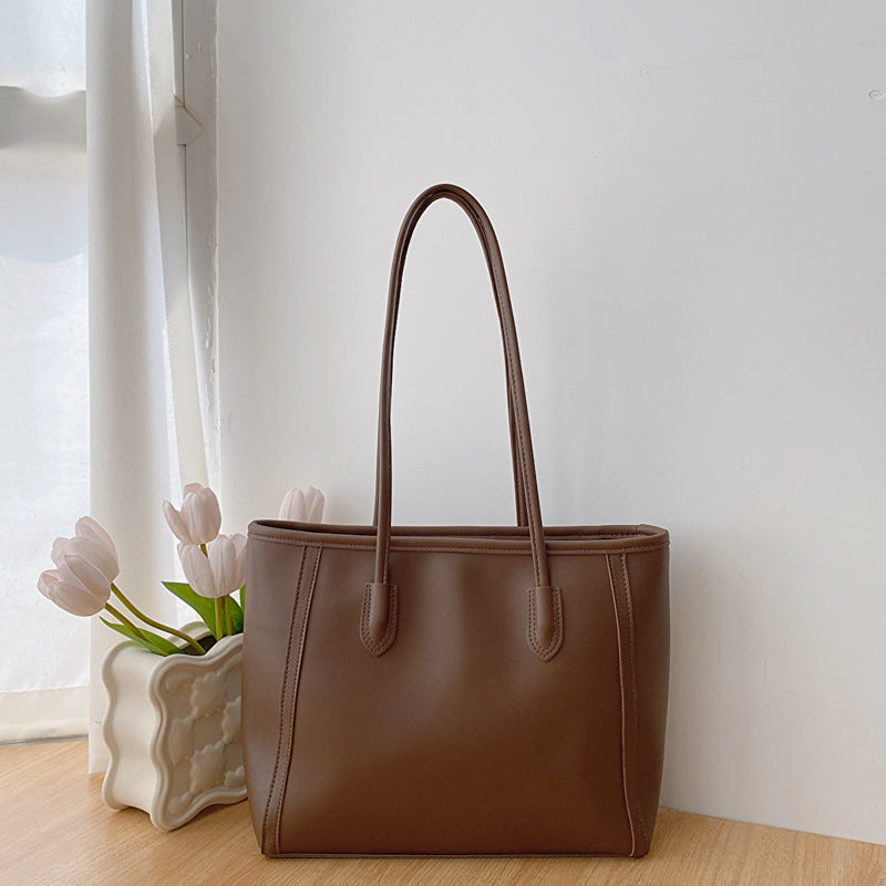 Brown Chic Large Capacity Tote Bag - PU Leather Commuter Shoulder Handbag for Women Tristar Online