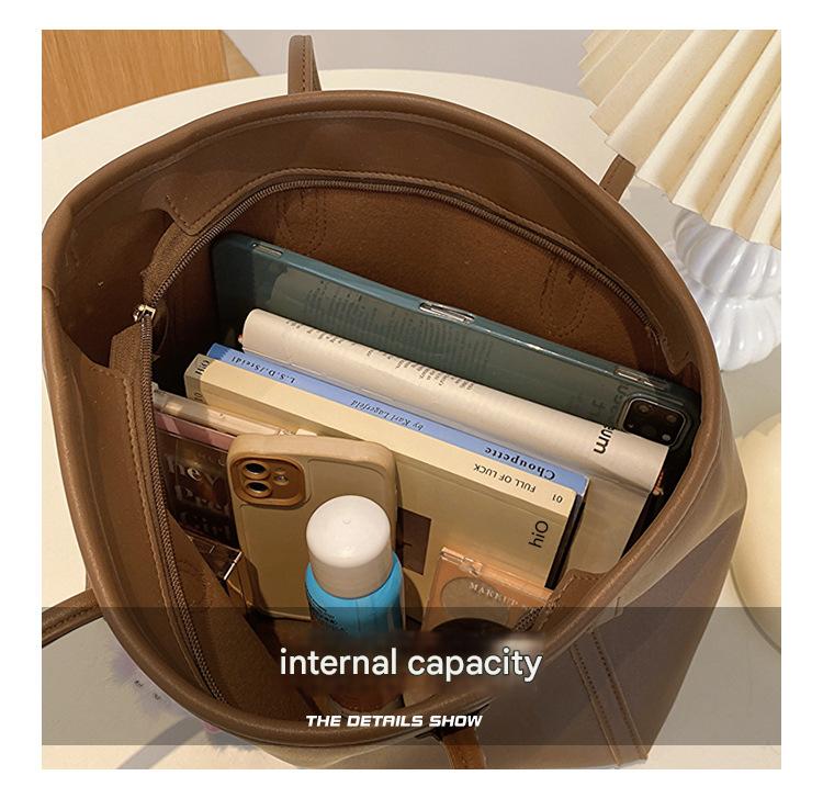 Beige and Brown Chic Large Capacity Tote Bag - PU Leather Commuter Shoulder Handbag for Women Tristar Online