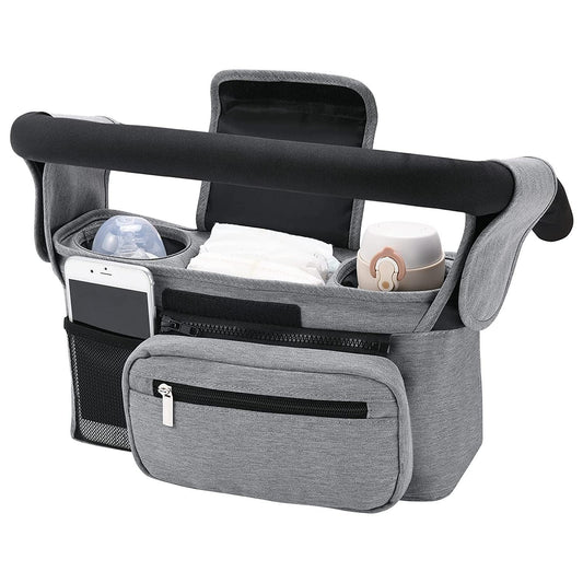 Grey Universal Stroller Organiser Caddy with Insulated Cup Holders and Detachable Wristlet Tristar Online