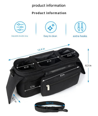 Grey Universal Stroller Organiser Caddy with Insulated Cup Holders and Detachable Wristlet Tristar Online