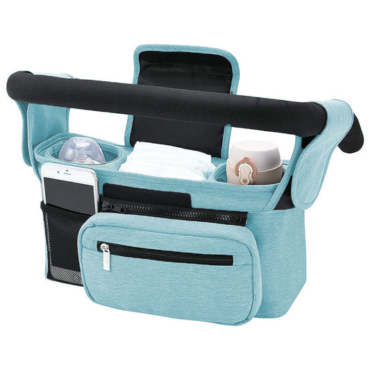 Blue Universal Stroller Organiser Caddy with Insulated Cup Holders and Detachable Wristlet Tristar Online