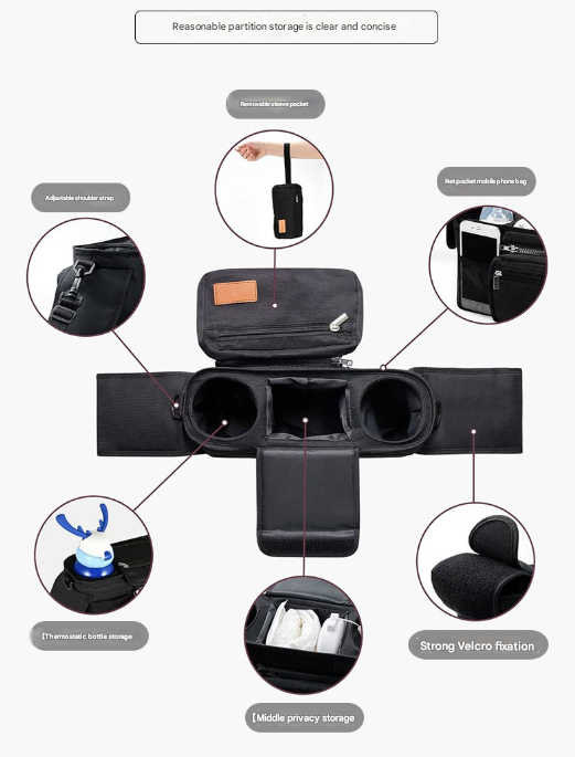 Blue Universal Stroller Organiser Caddy with Insulated Cup Holders and Detachable Wristlet Tristar Online