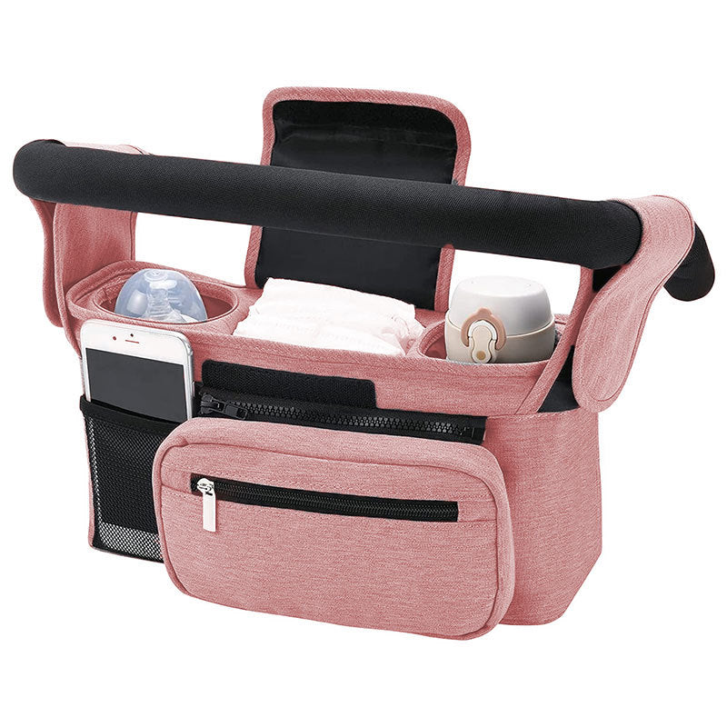 Pink Universal Stroller Organiser Caddy with Insulated Cup Holders and Detachable Wristlet Tristar Online
