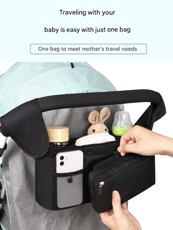 Black and Pink Stitching Universal Stroller Organiser Caddy with Insulated Cup Holders and Detachable Wristlet Tristar Online