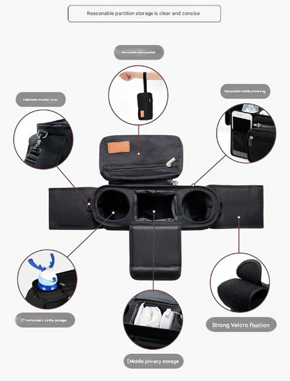 Black and Pink Stitching Universal Stroller Organiser Caddy with Insulated Cup Holders and Detachable Wristlet Tristar Online