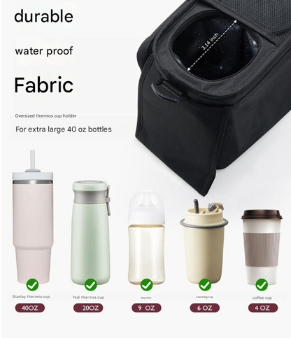 Black and Pink Stitching Universal Stroller Organiser Caddy with Insulated Cup Holders and Detachable Wristlet Tristar Online
