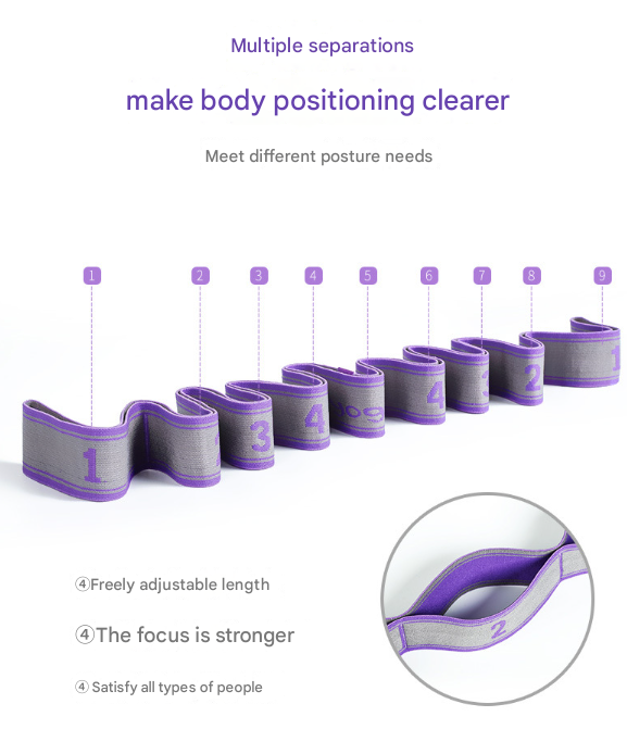 Purple 9-Loop Yoga Stretch Strap - Numbered Band for Flexibility and Physical Therapy Tristar Online
