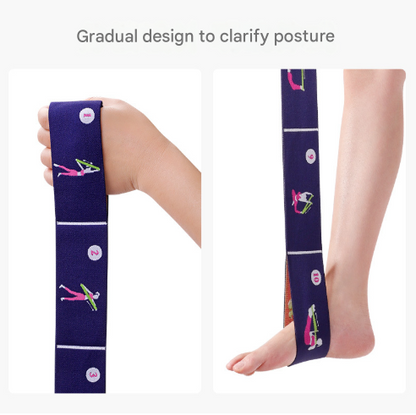 Dark Blue Instructional Yoga Stretch Strap with Embroidered Pose Guide - 11-Loop Flexibility Band Tristar Online