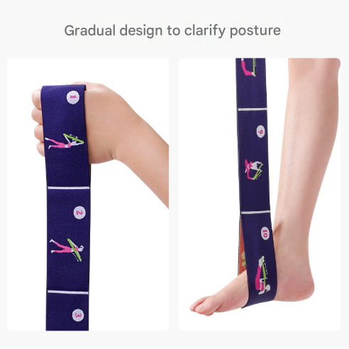Grey Instructional Yoga Stretch Strap with Embroidered Pose Guide - 11-Loop Flexibility Band Tristar Online