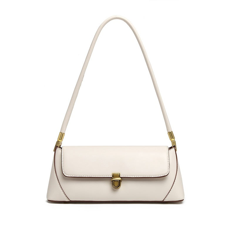 Beige Elegant Vintage Baguette Shoulder Bag - Chic PU Leather Underarm Purse with Gold Clasp Tristar Online