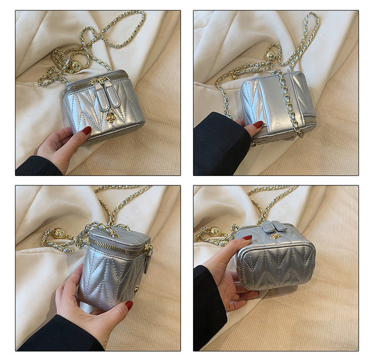 Silver Chic Quilted Mini Box Crossbody Bag - Luxury Style Chain Purse for Women Tristar Online