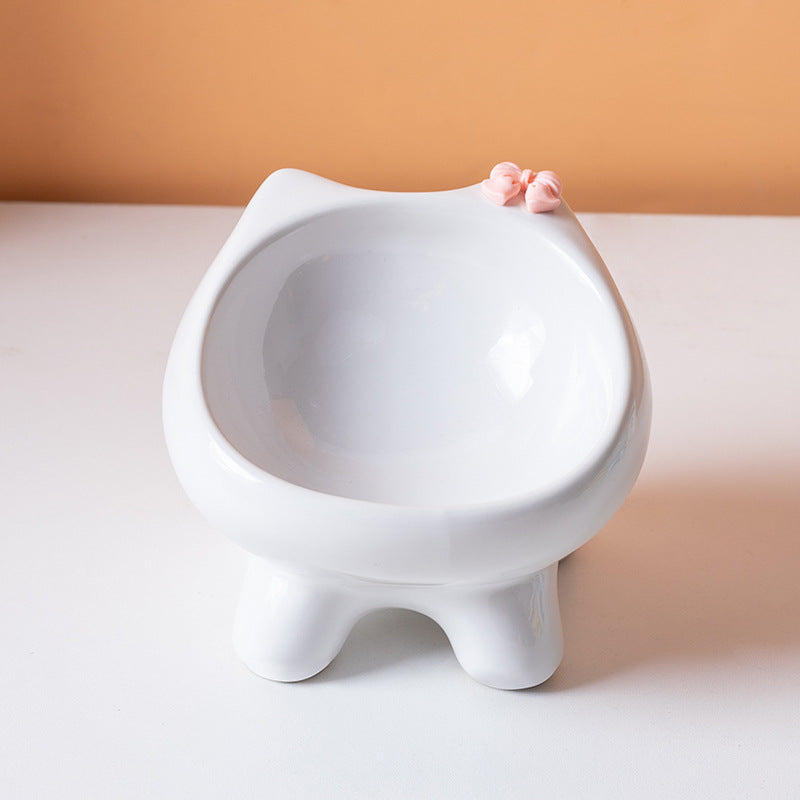 White Ceramic Elevated Cat Bowl Tilted Raised Pet Feeder with Anti-Slip Base Cute Design for Wet or Dry Food Ideal for Australian Pets Tristar Online