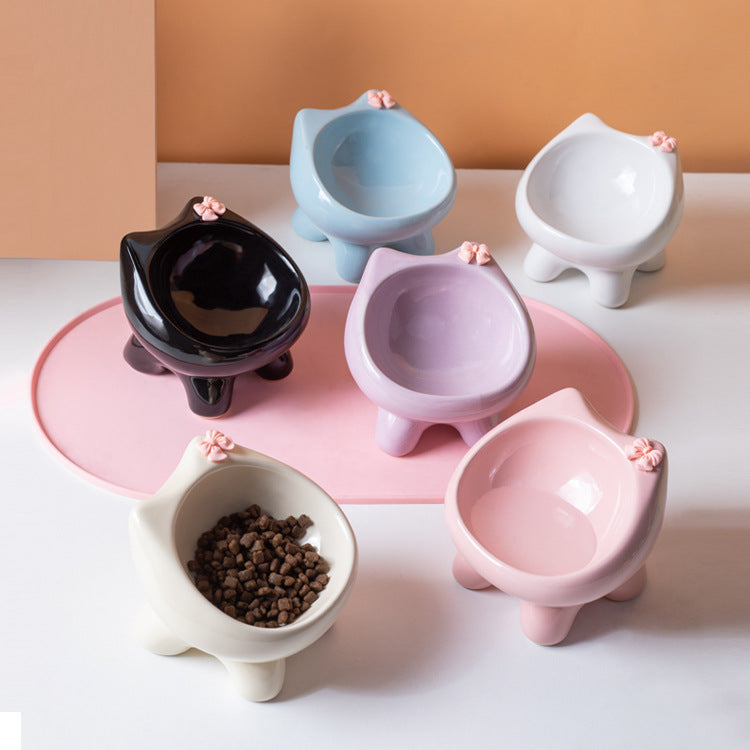 Beige Ceramic Elevated Cat Bowl Tilted Raised Pet Feeder with Anti-Slip Base Cute Design for Wet or Dry Food Ideal for Australian Pets Tristar Online