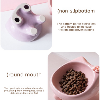Beige Ceramic Elevated Cat Bowl Tilted Raised Pet Feeder with Anti-Slip Base Cute Design for Wet or Dry Food Ideal for Australian Pets Tristar Online