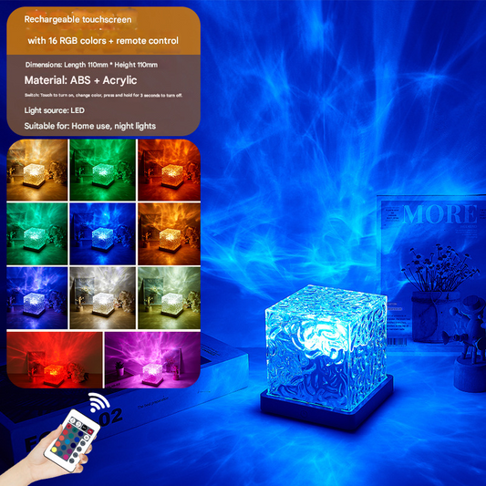 Square Dynamic Water Ripple Projector Night Light 16 RGB Colours Rechargeable LED Atmosphere Lamp with Remote Control for Bedroom and Photography Tristar Online