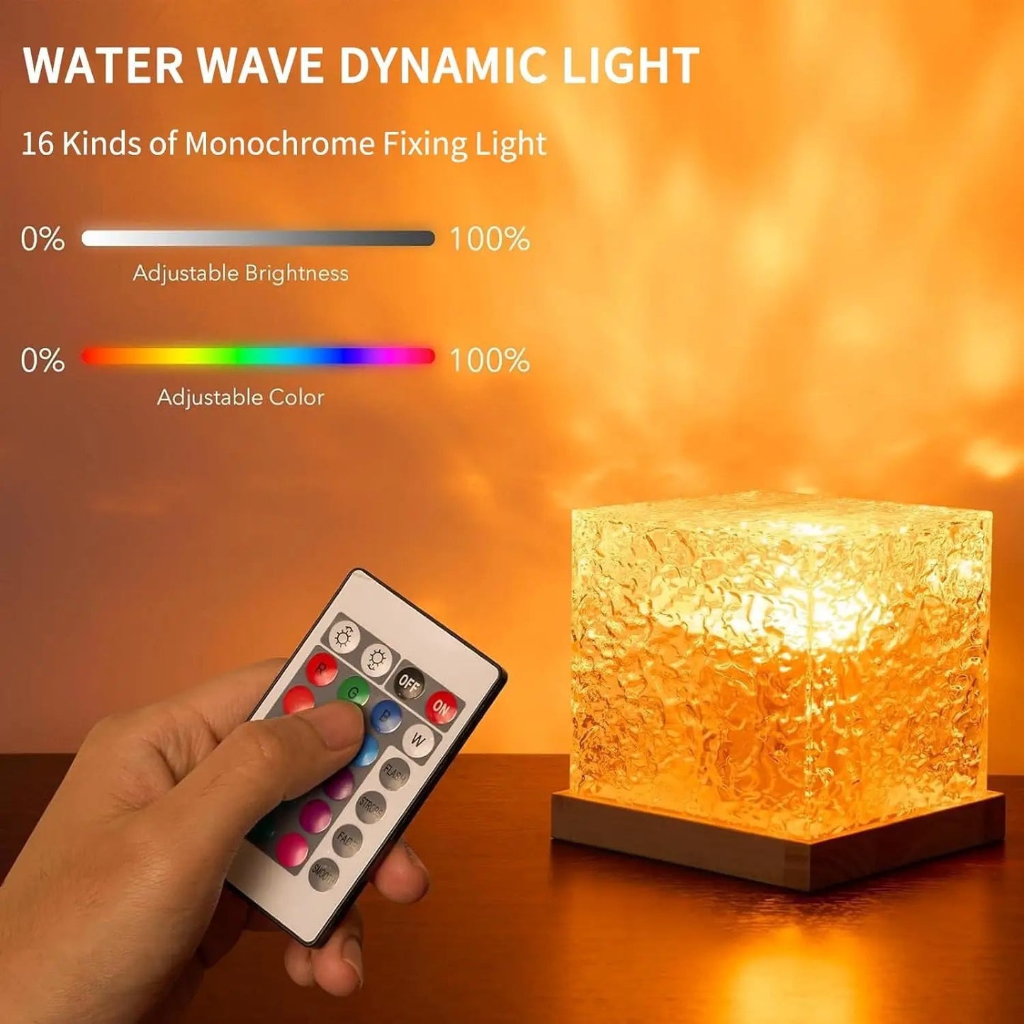 Square Dynamic Water Ripple Projector Night Light 16 RGB Colours Rechargeable LED Atmosphere Lamp with Remote Control for Bedroom and Photography Tristar Online