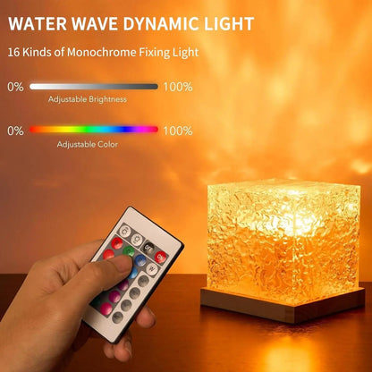 Square Dynamic Water Ripple Projector Night Light 16 RGB Colours Rechargeable LED Atmosphere Lamp with Remote Control for Bedroom and Photography Tristar Online
